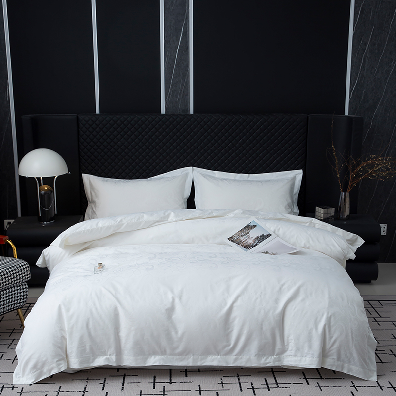 Új jacquard 100% pamut szatén fehér Hotel ágynemű hálószoba lepedőkészlet