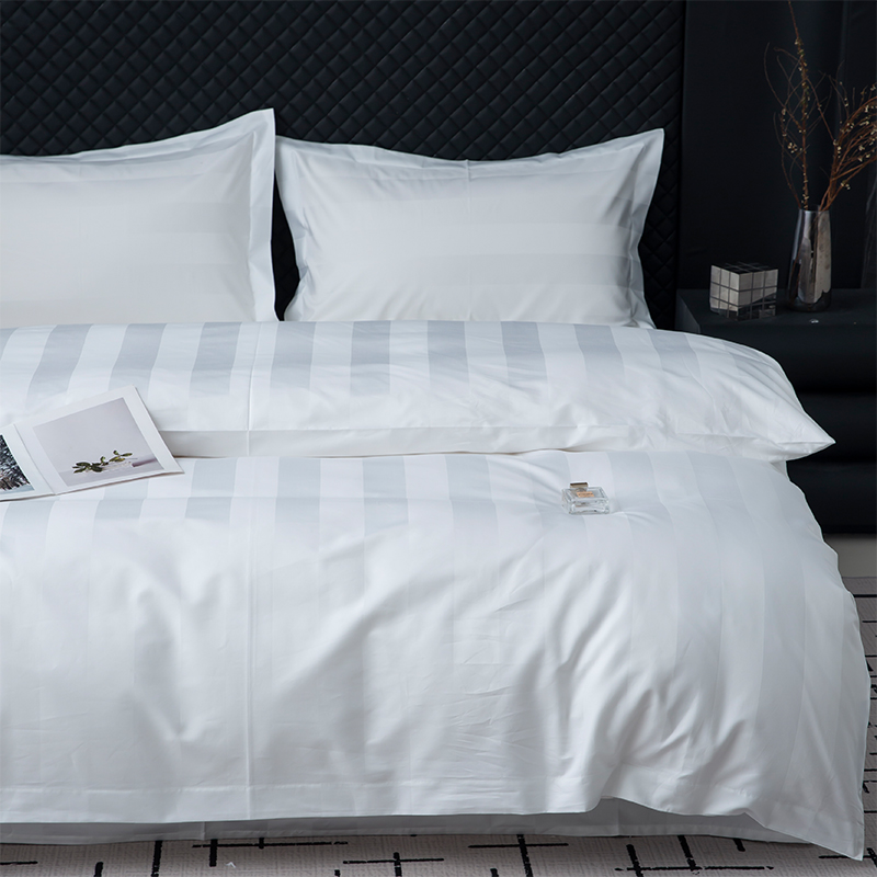 7 cm-es szaténcsíkos sima fehér 750TC 100% pamut ötcsillagos szállodai ágyneműgarnitúra 7 cm-es szaténcsíkos sima fehér 750TC 100% pamut ötcsillagos szállodai ágyneműgarnitúra