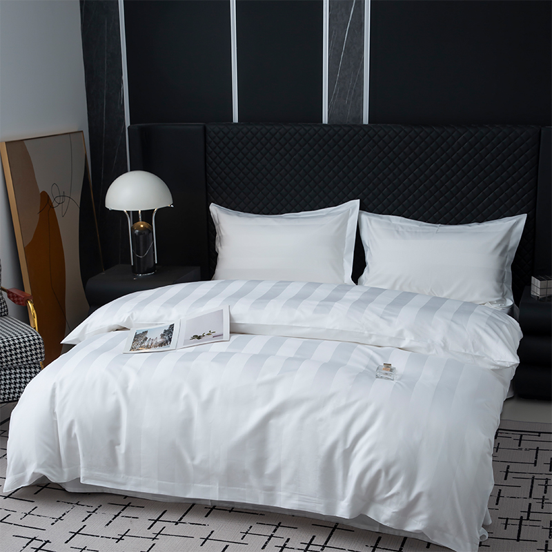 7 cm-es szaténcsíkos sima fehér 750TC 100% pamut ötcsillagos szállodai ágyneműgarnitúra 7 cm-es szaténcsíkos sima fehér 750TC 100% pamut ötcsillagos szállodai ágyneműgarnitúra