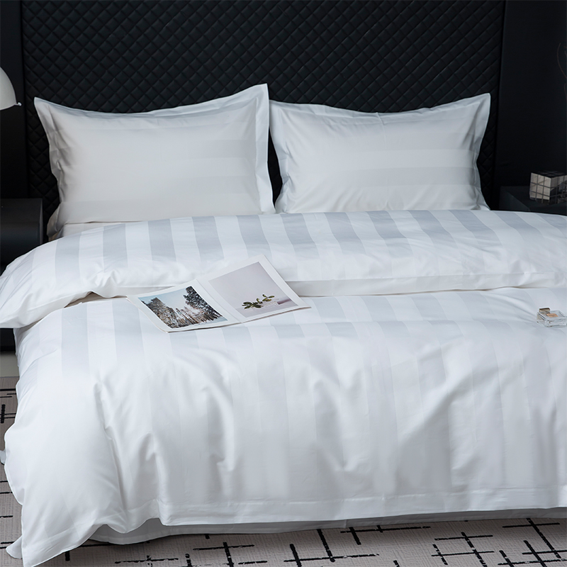 7 cm-es szaténcsíkos sima fehér 750TC 100% pamut ötcsillagos szállodai ágyneműgarnitúra 7 cm-es szaténcsíkos sima fehér 750TC 100% pamut ötcsillagos szállodai ágyneműgarnitúra