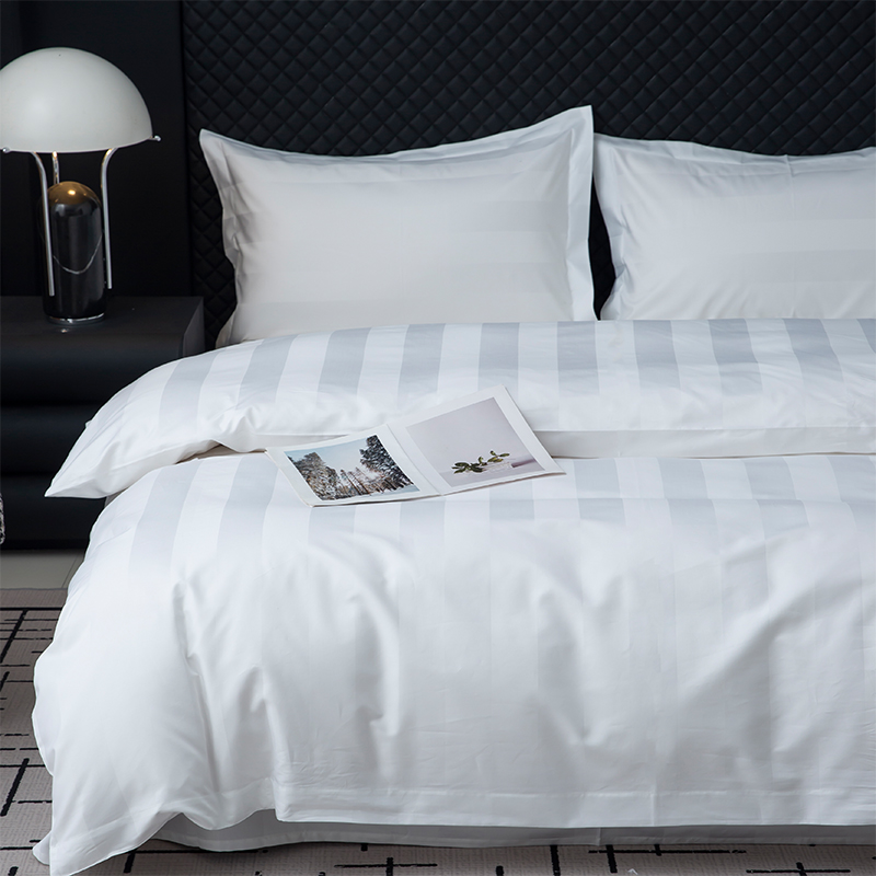 7 cm-es szaténcsíkos sima fehér 750TC 100% pamut ötcsillagos szállodai ágyneműgarnitúra 7 cm-es szaténcsíkos sima fehér 750TC 100% pamut ötcsillagos szállodai ágyneműgarnitúra