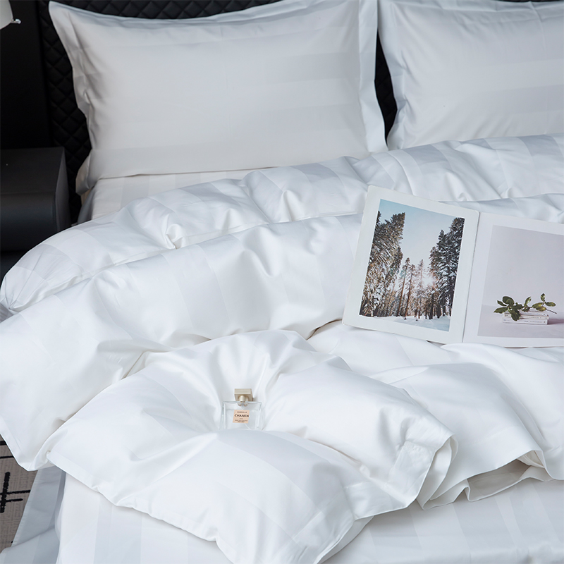 7 cm-es szaténcsíkos sima fehér 750TC 100% pamut ötcsillagos szállodai ágyneműgarnitúra 7 cm-es szaténcsíkos sima fehér 750TC 100% pamut ötcsillagos szállodai ágyneműgarnitúra