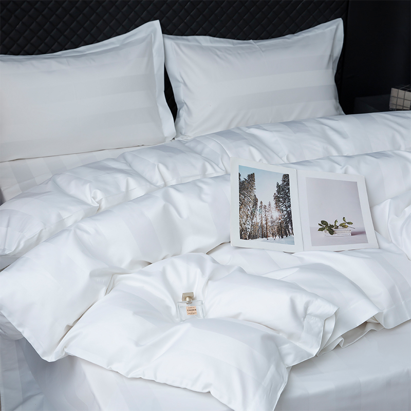 7 cm-es szaténcsíkos sima fehér 750TC 100% pamut ötcsillagos szállodai ágyneműgarnitúra 7 cm-es szaténcsíkos sima fehér 750TC 100% pamut ötcsillagos szállodai ágyneműgarnitúra