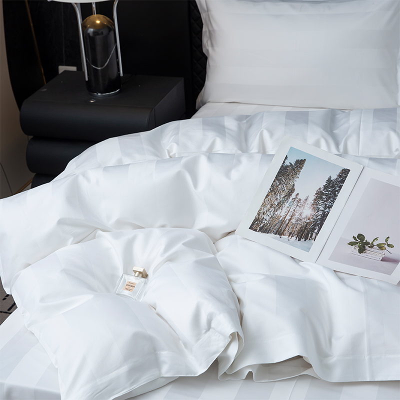 7 cm-es szaténcsíkos sima fehér 750TC 100% pamut ötcsillagos szállodai ágyneműgarnitúra 7 cm-es szaténcsíkos sima fehér 750TC 100% pamut ötcsillagos szállodai ágyneműgarnitúra