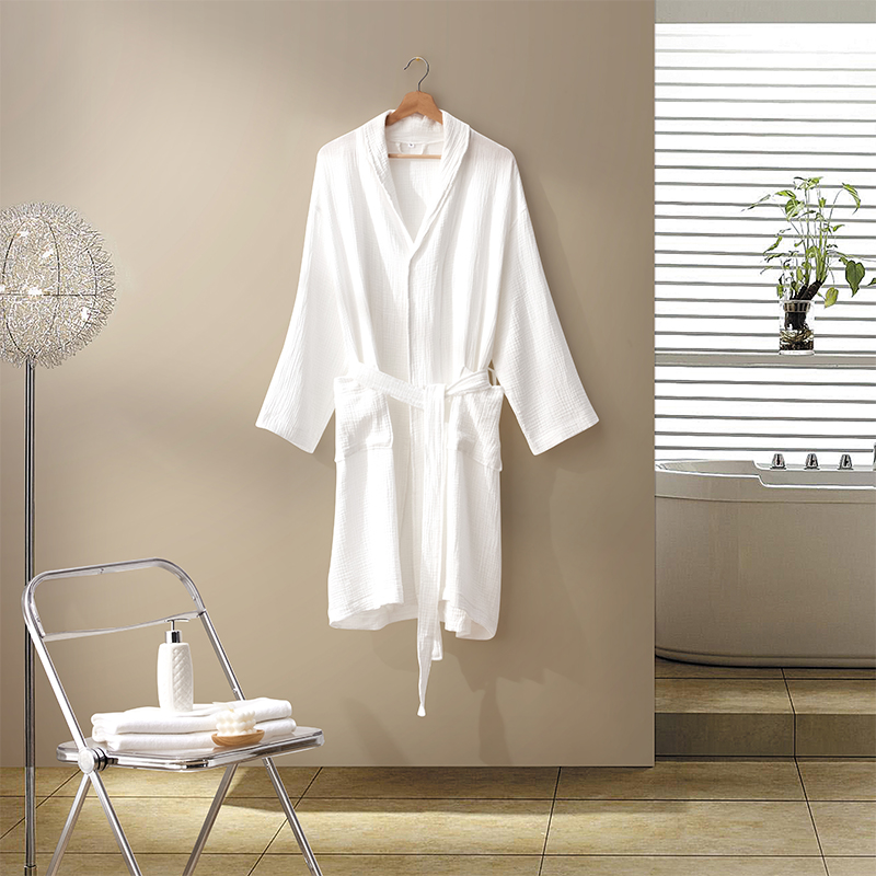 Kétrétegű géz pamutszövet kendő gallér Hotel fürdőköpeny Kétrétegű géz pamutszövet kendő gallér Hotel fürdőköpeny