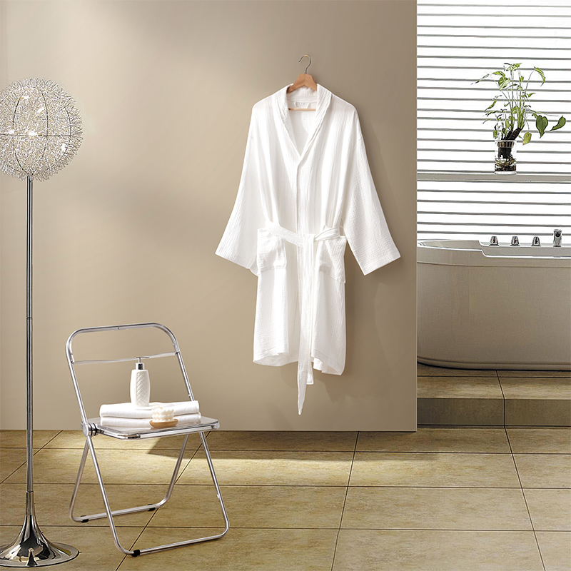 Kétrétegű géz pamutszövet kendő gallér Hotel fürdőköpeny Kétrétegű géz pamutszövet kendő gallér Hotel fürdőköpeny