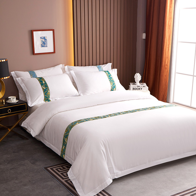 Jacquard szalagdíszítés Egyedi 60S pamut szállodai ágyneműgarnitúra Jacquard szalagdíszítés Egyedi 60S pamut szállodai ágyneműgarnitúra