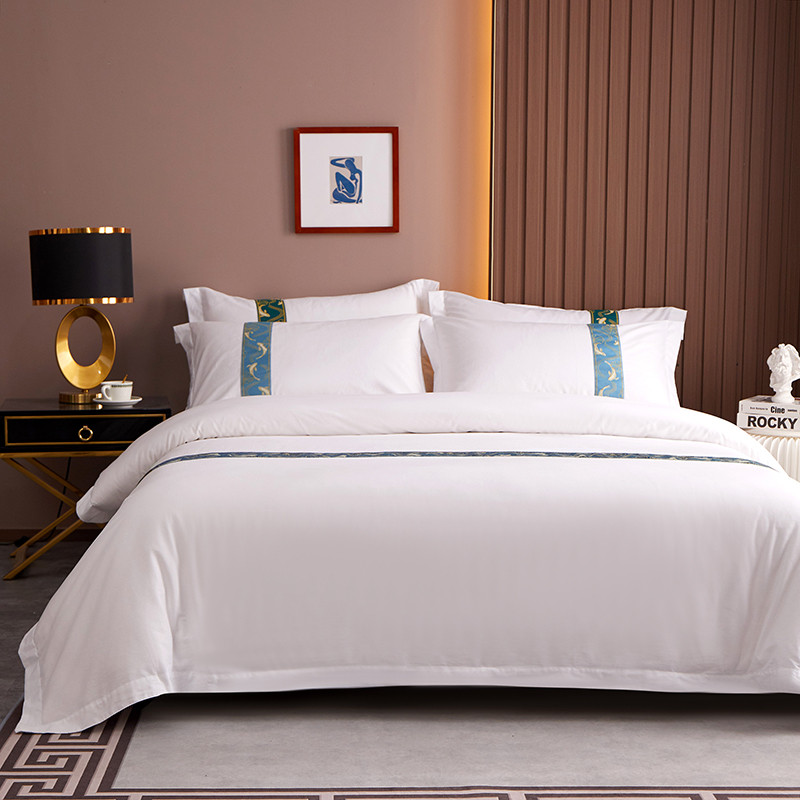 Jacquard szalagdíszítés Egyedi 60S pamut szállodai ágyneműgarnitúra Jacquard szalagdíszítés Egyedi 60S pamut szállodai ágyneműgarnitúra