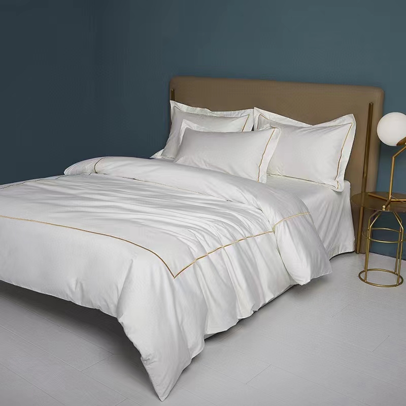 Egysoros hímzés 100% pamut fehér 300TC ágyneműhuzat paplanhuzat Egysoros hímzés 100% pamut fehér 300TC ágyneműhuzat paplanhuzat