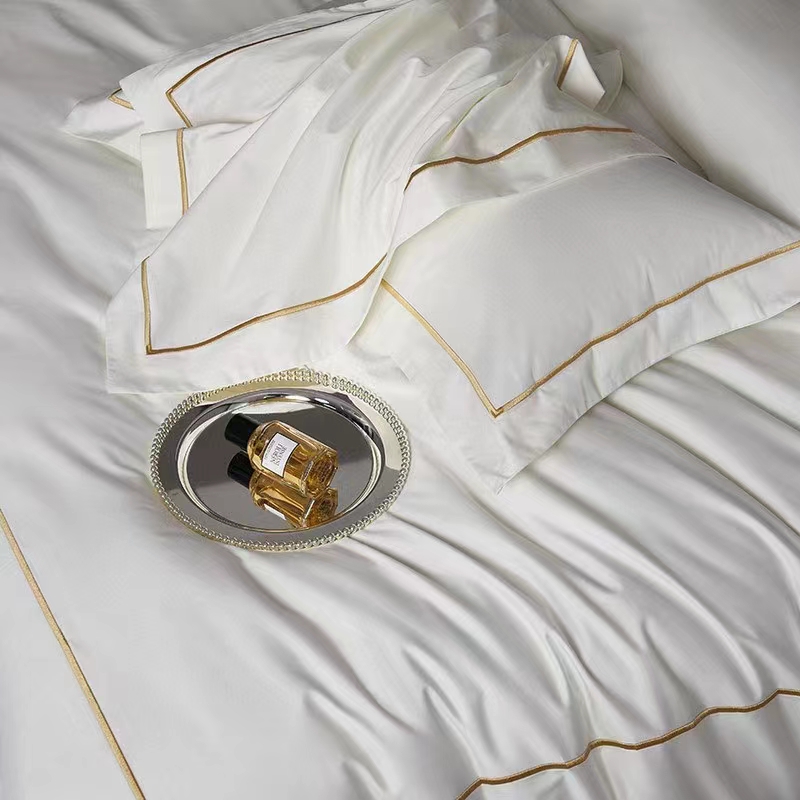 Egysoros hímzés 100% pamut fehér 300TC ágyneműhuzat paplanhuzat Egysoros hímzés 100% pamut fehér 300TC ágyneműhuzat paplanhuzat