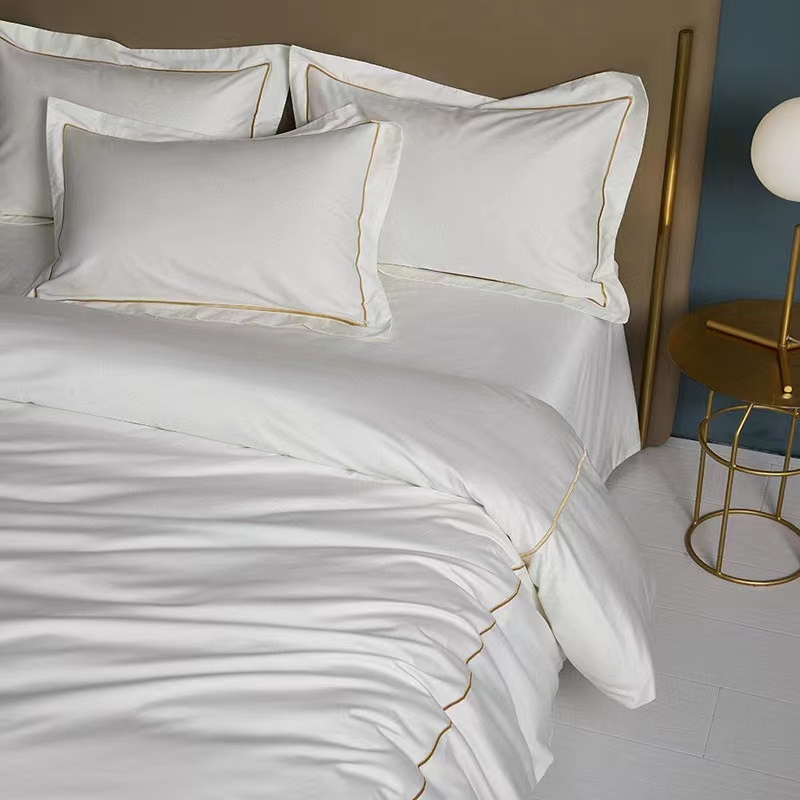 Egysoros hímzés 100% pamut fehér 300TC ágyneműhuzat paplanhuzat Egysoros hímzés 100% pamut fehér 300TC ágyneműhuzat paplanhuzat