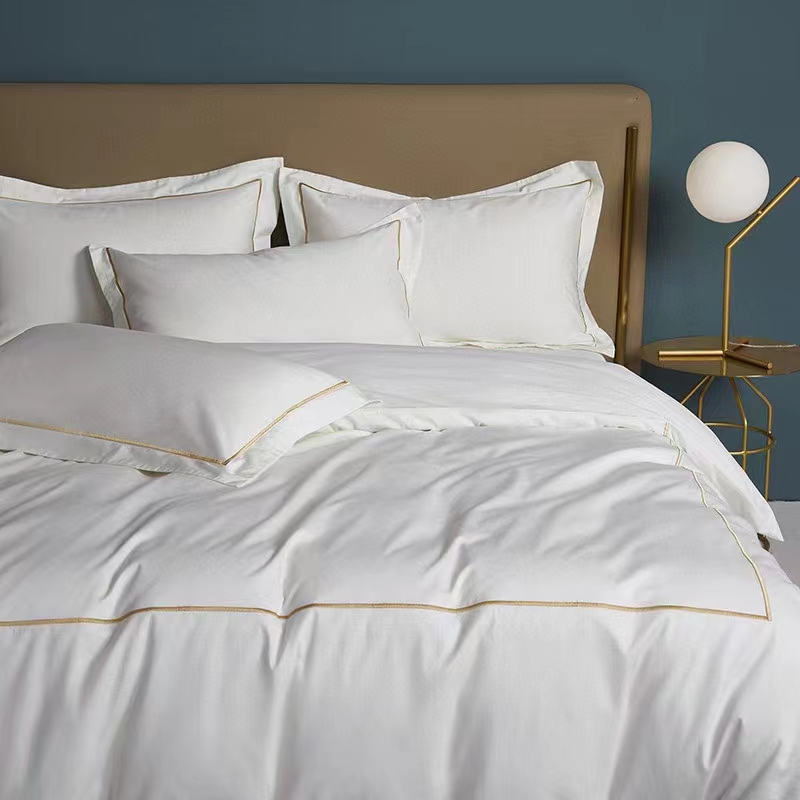 Egysoros hímzés 100% pamut fehér 300TC ágyneműhuzat paplanhuzat Egysoros hímzés 100% pamut fehér 300TC ágyneműhuzat paplanhuzat