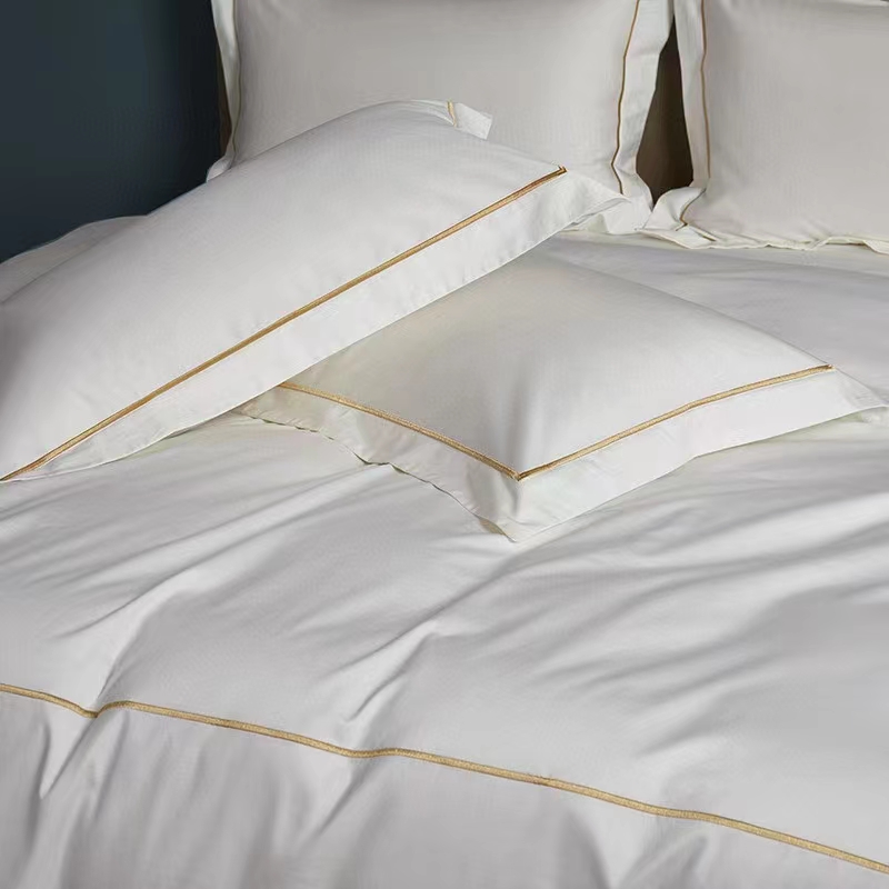 Egysoros hímzés 100% pamut fehér 300TC ágyneműhuzat paplanhuzat Egysoros hímzés 100% pamut fehér 300TC ágyneműhuzat paplanhuzat
